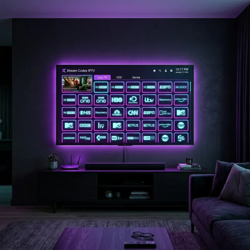 Xtream Codes IPTV live TV streaming interface with channel guide and EPG